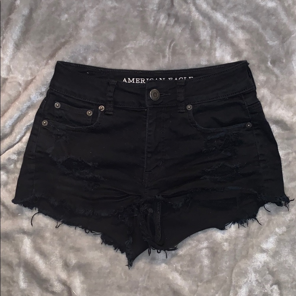 American Eagle Black Distressed Jean Shorts
